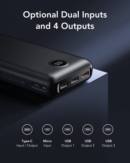 VEGER Power Bank 30000mAh, 20W PD External portable chargers Fast Charging Power Bank USB C, battery pack External Battery with LED Display, 4 Outputs and 2 Inputs Compatible with iPhone, iPad, Tablets, etc.