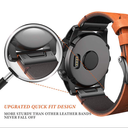 NotoCity Replacement Leather Band compatible with Garmin Fenix 7X/5X/5X Plus/6X Pro/6X Sapphire/3/3HR (26mm) Quickfit Strap for Sports & Business for Men and Women (Brown)