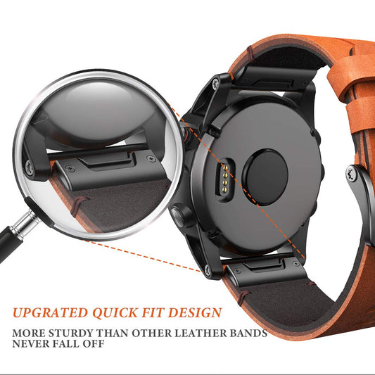 NotoCity Replacement Leather Band compatible with Garmin Fenix 7X/5X/5X Plus/6X Pro/6X Sapphire/3/3HR (26mm) Quickfit Strap for Sports & Business for Men and Women (Brown)