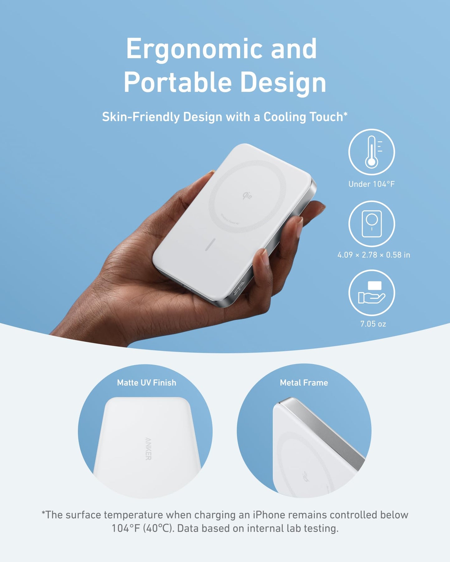 Anchor MagGo Powerbank, ultra-slim 10,000mAh magnetic battery pack, Qi2-certified, portable, 15W ultra-fast MagSafe-compatible charger, ergonomic design, only for iPhone 17/16/15/14.