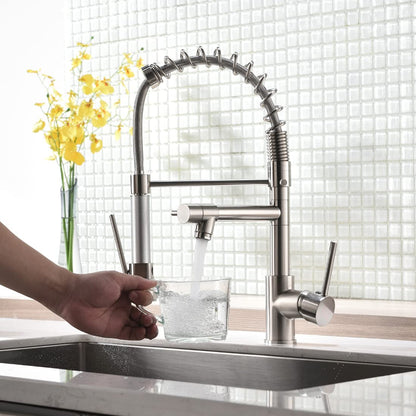 AIMADI Kitchen Faucet with Sprayer 360° Swivel Mixer Tap Pull Down Spring Kitchen Sink Faucet Brushed Nickel Spiral Spring Faucet