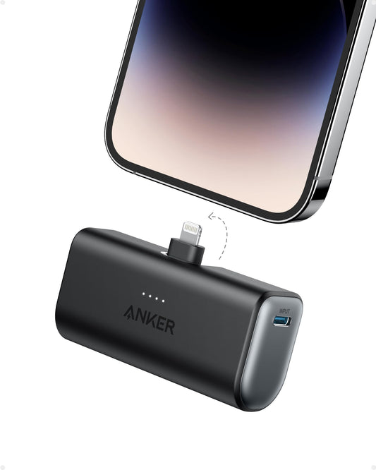 Anker 621 Powerbank with built-in Lightning connector, 5,000 mAh MFi-certified 12W external battery pack, compatible with iPhone 14/14 Pro/14 Plus/14 Pro Max, iPhone 13 and 12 series.