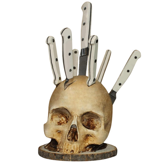 FOGARI Kitchen Skull Knife Rack, Horror kitchen storage head rack, skull decoration, safe and space-saving, horror party knife storage rack decoration.