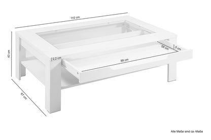 byLIVING Coffee Table Ralph/modern Coffee Table with glass insert and spacious drawer in Old Wood-look/Side Table with plenty of storage space/W 110, H 43, D 67 cm