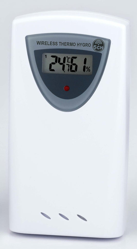 Bresser Radio Weather Station Thermo/Hygro Sensor 5 Channel 433 Mhz Frequency for temperature and humidity detection with digital display and 50 meter outdoor range, white