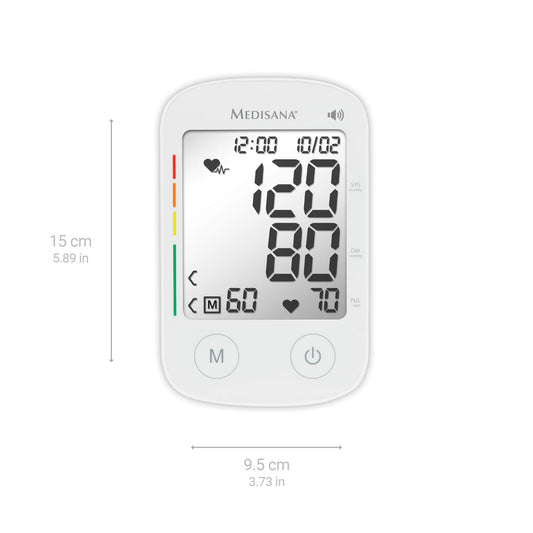 medisana BU 535 Voice upper arm blood pressure monitor with voice output, blood pressure and pulse measurement with memory function, traffic light scale, blood pressure cuff with detection of an irregular heartbeat.