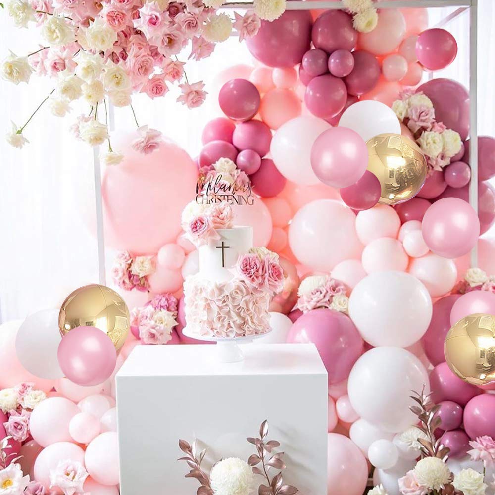 Balloon Garland Pink White Gold UNOEYSAT 120pcs Balloon Garland Set Helium Latex Balloons 4D Confetti Balloons for Girls Women Birthday Wedding Baby Shower Bachelorette Party Decor
