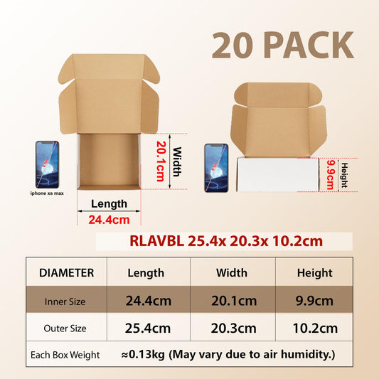 RLAVBL 20 white shipping boxes measuring 25.4 x 20.4 x 10.2 cm for shipping toys and gifts