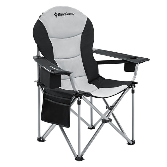 KingCamp camping chair foldable up to 160 kg, Oversized camping chair with adjustable backrest, Folding camping chair with high backrest & cooler & drink holder, Black
