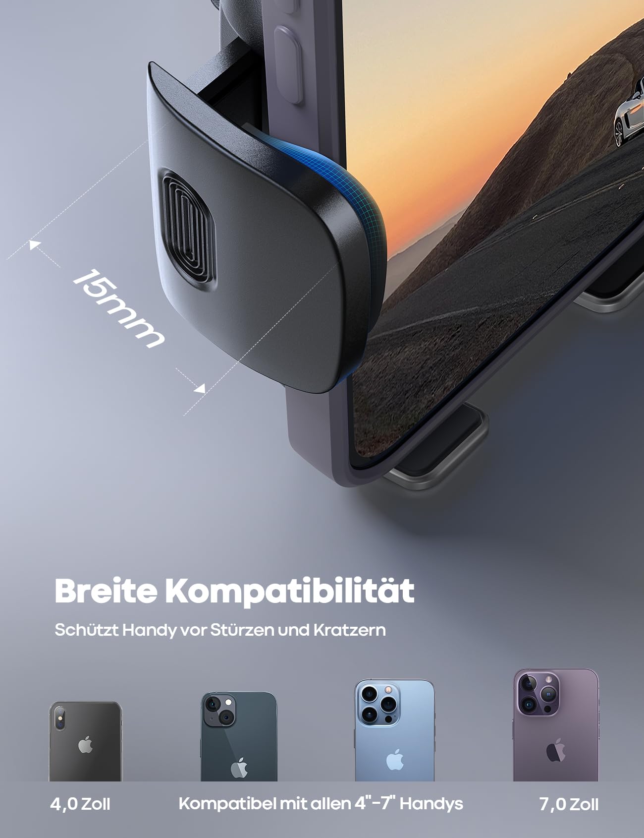 Lamicall car phone mount, mobile phone car mount - [2025 spring clip] Universal air vent phone holder car, 360-degree vent car holder for iPhone 17/16/15/14/13/12 Pro Max Plus, Air, 4-7 inch smartphone.