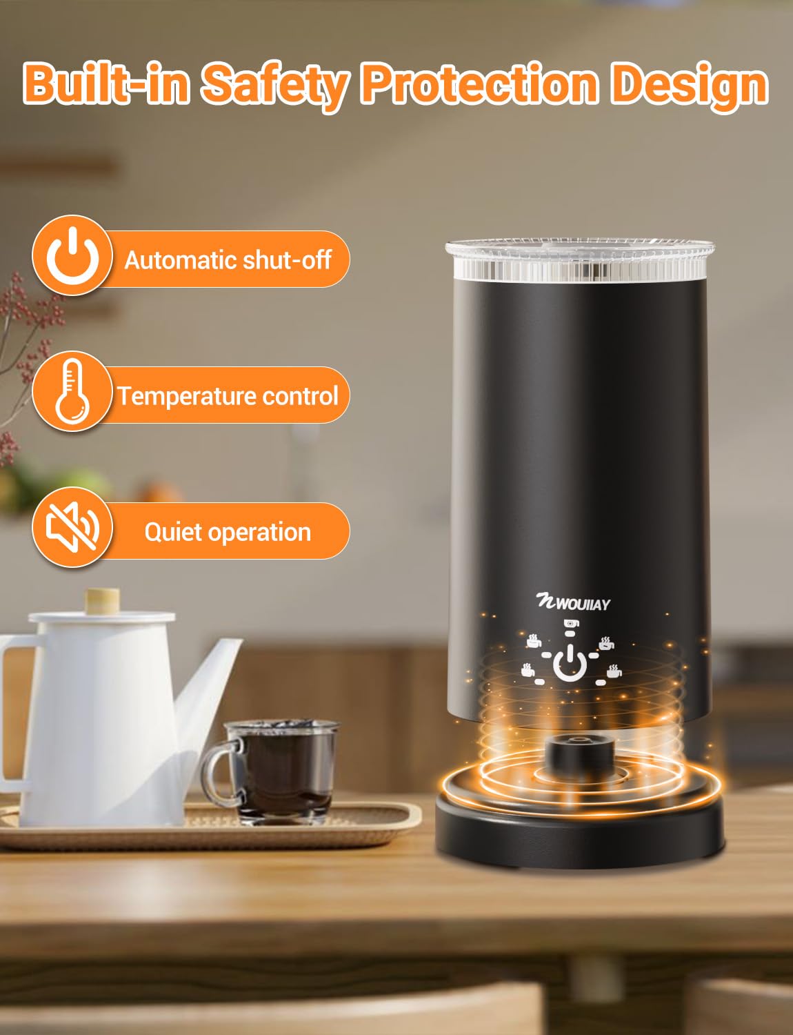 5 in 1 Electric Milk Frother 600W Automatic Milk Frother for 350ml hot/cold milk foam with non-stick coating, One-click control for hot chocolate, latte, cappuccino, etc.