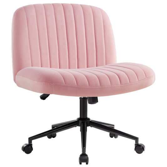 IWMH office chair without armrests, height adjustable swivel chair with wheels, desk chair with fabric upholstery, reading chair with wider cushion for sitting cross-legged (Pink with wheels).