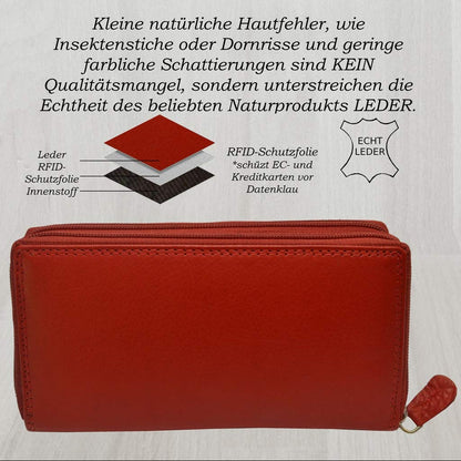 flevado XL wallet Large women's genuine leather wallet with plenty of storage space and room for 29 cards (light red)