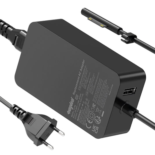 65W Surface charging cable 15V 4A Microsoft charger power supply for Surface Pro 11/X/10/9/8/7/7+/6/5/4/3, Surface Laptop 7/6/5/4/3/2/1, Surface Go 4/3/2/1, Surface Book 3/2/1, Model 1706 1796 1800 with USB