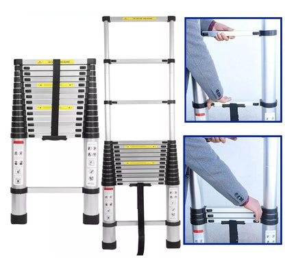 14.5FT portable multipurpose aluminum telescoping ladder, 4.4M retractable foldable ladder extension climbing stable ladder, 330lbs max load, step ladder with non-slip rubber feet.