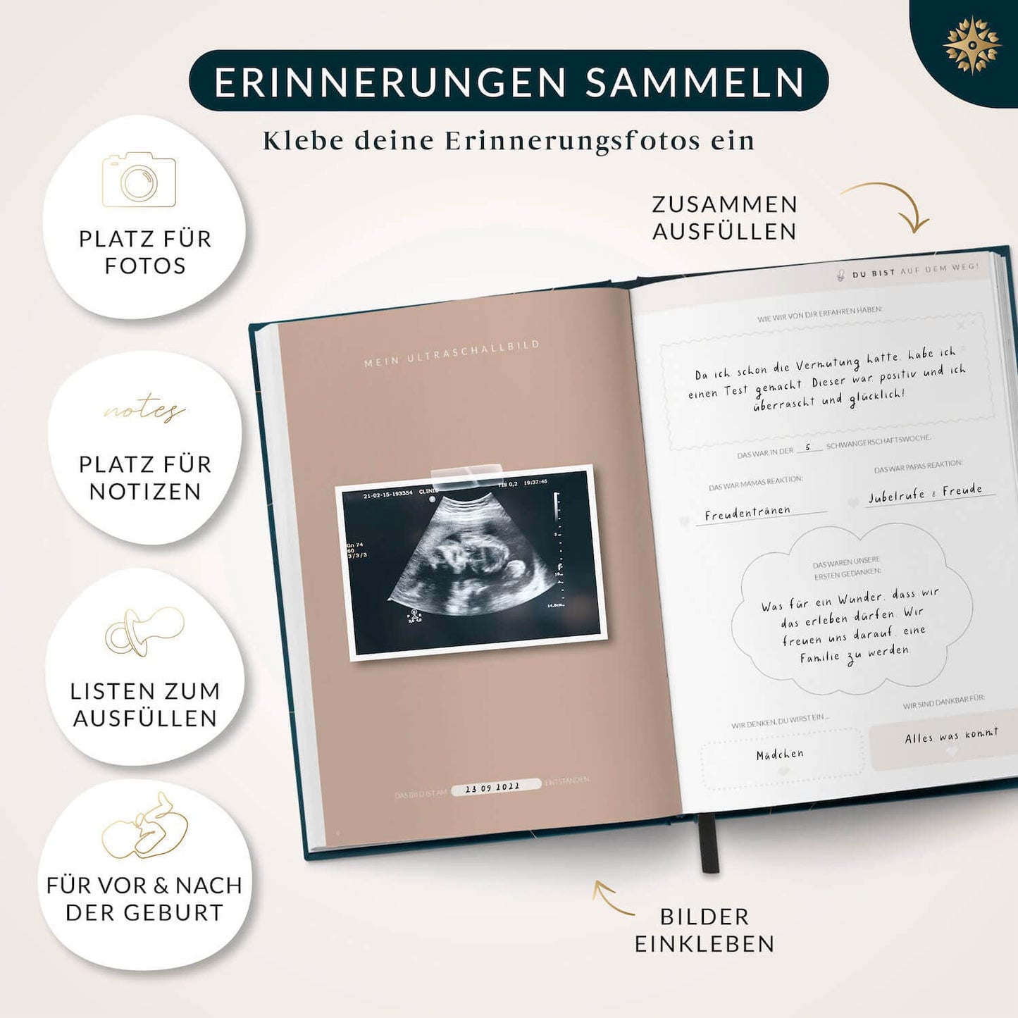 "Life Compass® Pregnancy Journal "TWINKLE" Pregnancy book for memories, reflection, and mindfulness - Pregnancy diary with space for photos and notes - A5"