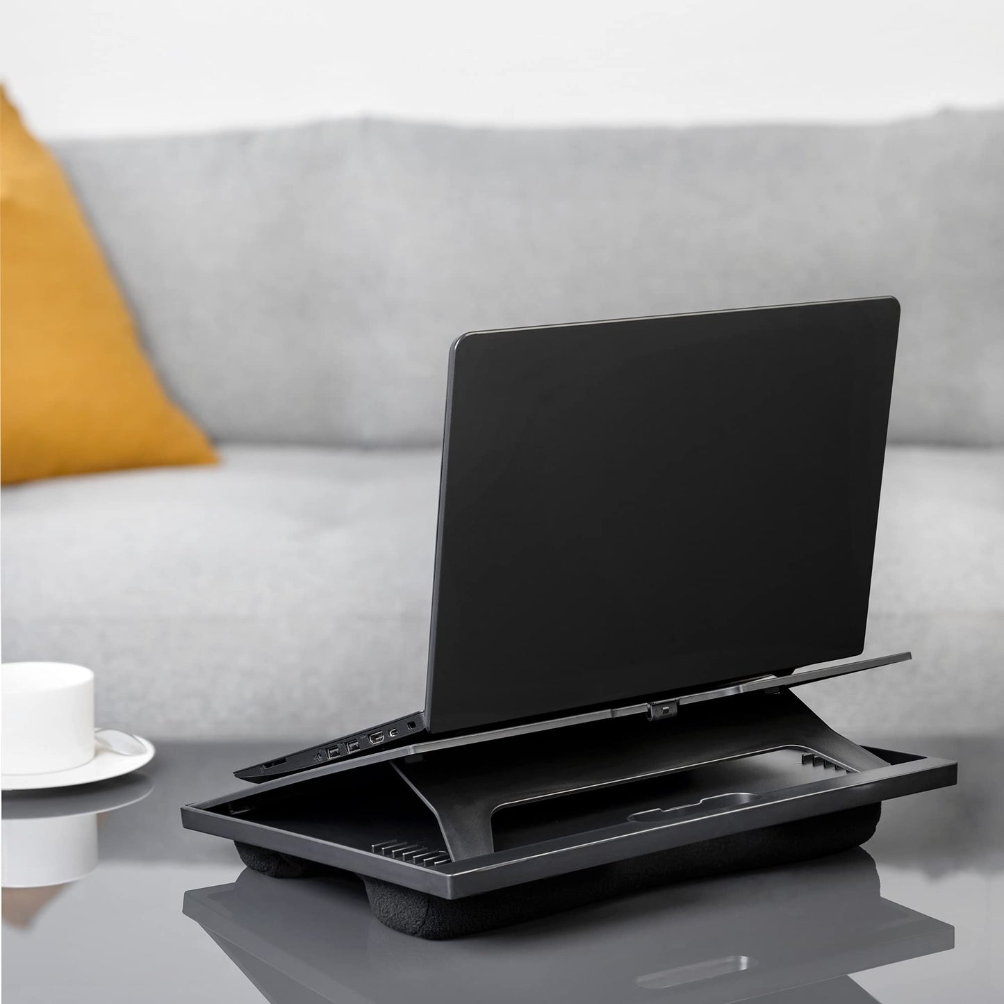 Navaris plastic laptop table tray - bed sofa mat for tablet - 37.6x28x5.8cm laptop pad cushion - 8 different levels - black