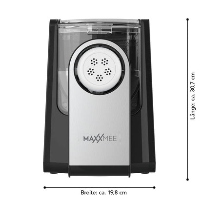 MAXXMEE Pasta Maker with 7 shaping discs for different types of pasta | Easy creation of fresh pasta | Digital control panel and countdown function | 30.7 x 19.8 x 26.3 cm [PP, silicone, PVC]