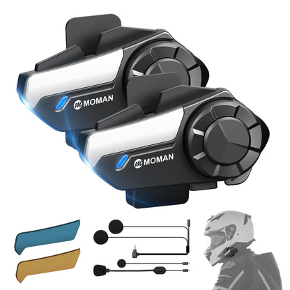 Moman Motorcycle Intercom Headset, H2S 1000M Motorcycle Helmet Communication System ENC & DSP & CVC Noise Reduction Multitasking Audio Hi-Fi Stereo Music Sharing FM AI Voice IPX6 Waterproof (2 Pack)