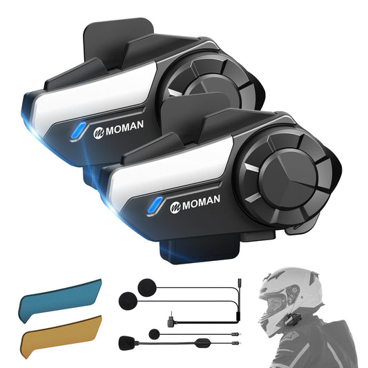 Moman Motorcycle Intercom Headset, H2S 1000M Motorcycle Helmet Communication System ENC & DSP & CVC Noise Reduction Multitasking Audio Hi-Fi Stereo Music Sharing FM AI Voice IPX6 Waterproof (2 Pack)