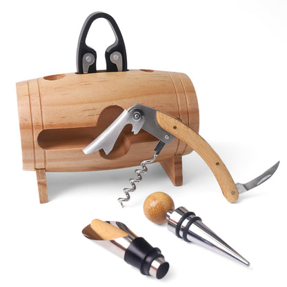 ZBPASL Barrel Shape Corkscrew Set, Wine Opener, Wine Sommelier Sets with bottle opener, Wine stoppers, Wine accessories gift set (Barrel 01)