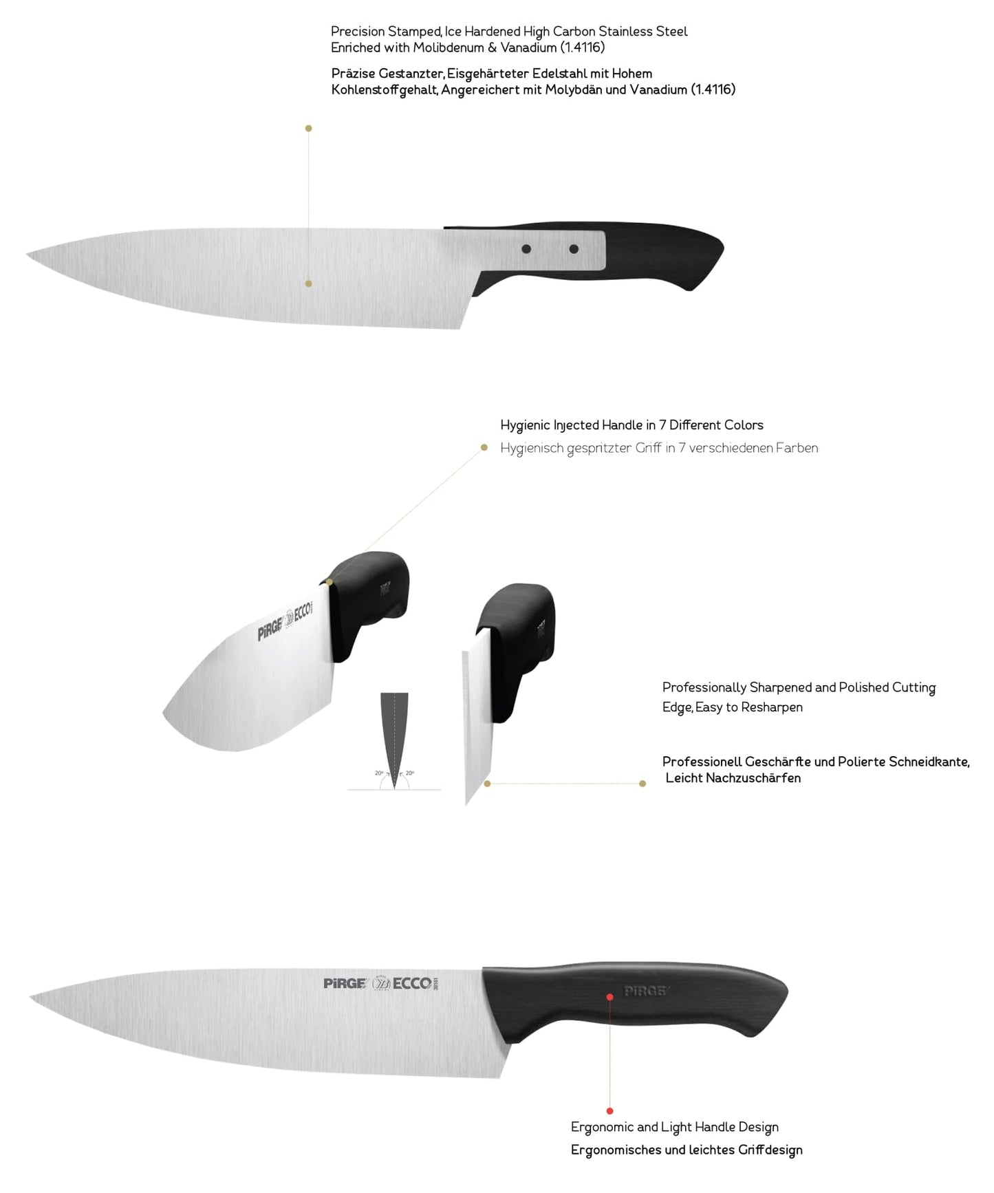 Pirge Ecco Butcher Knife 19 cm Black Slaughtering Knife - Meat Knife - Boning Knife - Excellent Sharpness Butcher Knife - Stainless Steel Professional Kitchen Knife - Ergonomic Plastic Handle Design