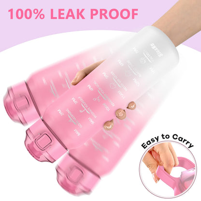 SLUXKE Stainless Steel Sports Water Bottle with Straw 700ml, [18/10 Stainless Steel] Bottle with 2 Lids, Leakproof Double Wall for Outdoor, Work, Kids (Pink White)