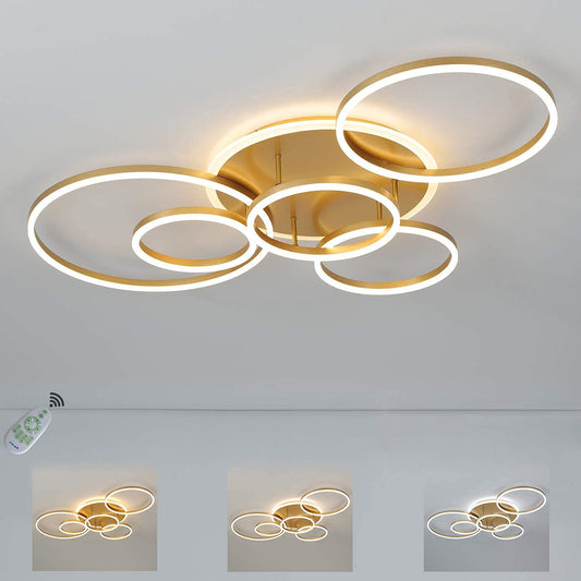 SENFAI LED ceiling light 115 cm ceiling lamp living room 3000K-6000K dimmable round 6 ring ceiling lamp with remote control, modern LED living room lamp with night light memory function kitchen lamp