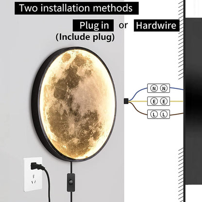18W LED wall light for kids room with switch and plug, 3D moon wall lamp dimmable bedside lamp with cable night light with remote control bedroom wall lighting for interior decoration light
