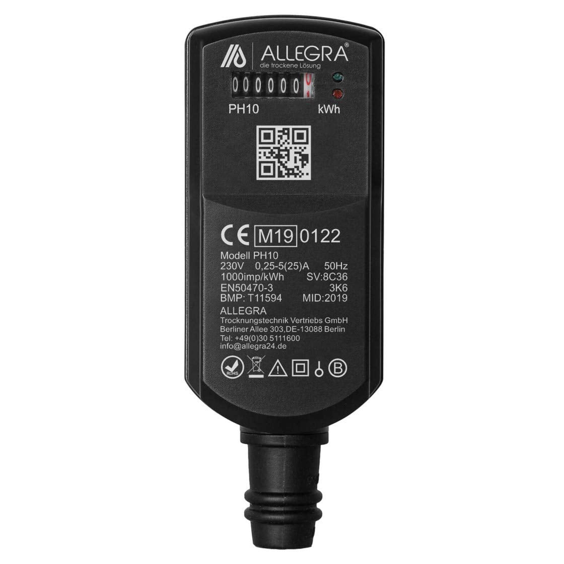ALLEGRA electricity meter for caravan camping RVs outlet MID calibrated power Schuko plug submeter power consumption measuring device with 10m CEE coupling adapter PH10