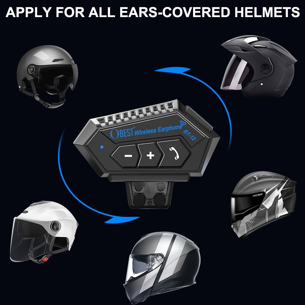 OBEST Motorcycle Bluetooth Headset, helmet headset with hands-free communication system and noise reduction for a variety of helmet mounted.