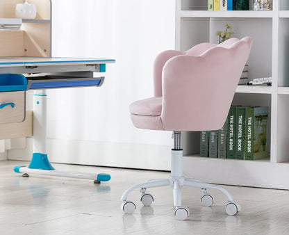 Wahson Velvet Kids Desk Chair Swivel Chair with Armrests for Girls Children Study Office Chair Height Adjustable (Light Pink)