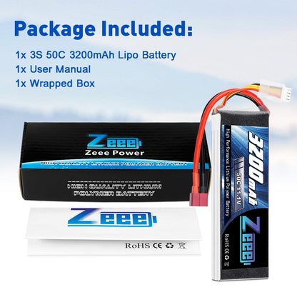 Zeee 3S Lipo 2200mAh 11.1V 50C battery pack with XT60 connector for RC car, truck, vehicles, boat, drone, airplane, quadcopter, helicopter, FPV racing. Hobby models. Pack of 2.