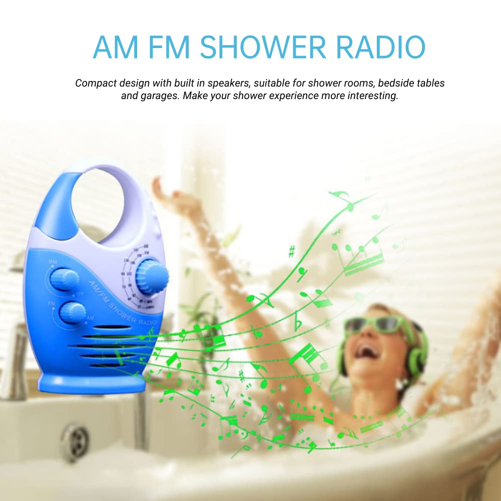 Yunseity Waterproof Shower Radio, Portable AM-FM Radio with Hook Design, Battery Powered, Built-in Speaker, for Bathroom, Kitchen, Outdoor.