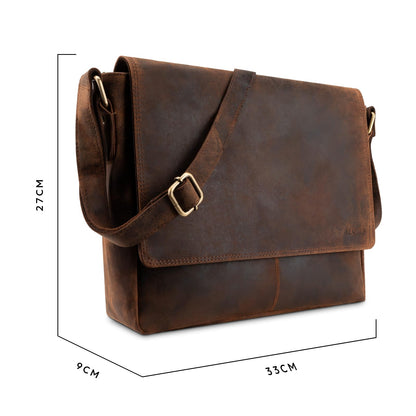 LEABAGS leather messenger bag for men & women I genuine leather laptop bag up to 14 inches I messenger bag with shoulder strap I shoulder bag I work bag I tote bag I handbag I vintage red-brown.
