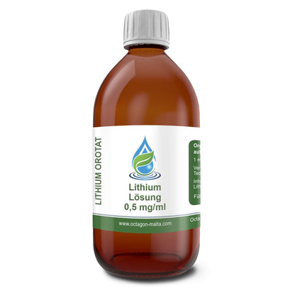Lithium Orotate Solution 200 ml - 0.5 mg Lithium per 1 ml - High-purity Lithium Orotate >99% - 500 ppm Elemental Lithium - Laboratory glass bottle with precision pipette - Made in Germany