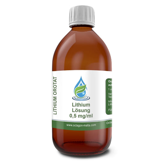 Lithium Orotate Solution 200 ml - 0.5 mg Lithium per 1 ml - High-purity Lithium Orotate >99% - 500 ppm Elemental Lithium - Laboratory glass bottle with precision pipette - Made in Germany