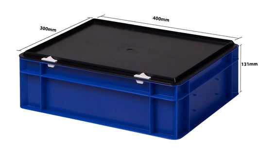 1a-TopStore Heavy-duty Professional Storage Box Stackable Euro box Stackable Crate with Lid, Plastic Crate available in 5 colors and 21 sizes for industry, commerce, household (blue, 40x30x13 cm)