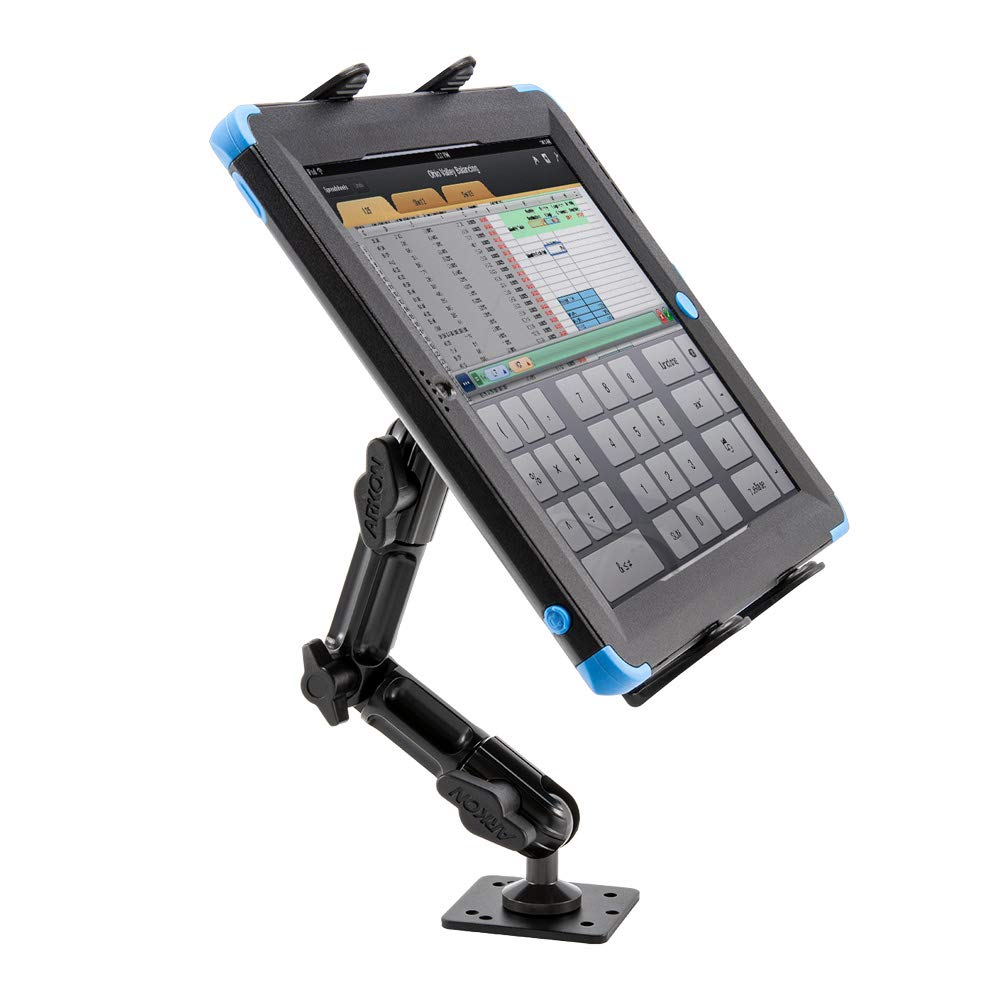 ARKON Heavy Duty Tablet Mount with Adjustable Arm for Tabletops, Cars, Vehicles, Walls, compatible with Apple iPads and Samsung Tablets.