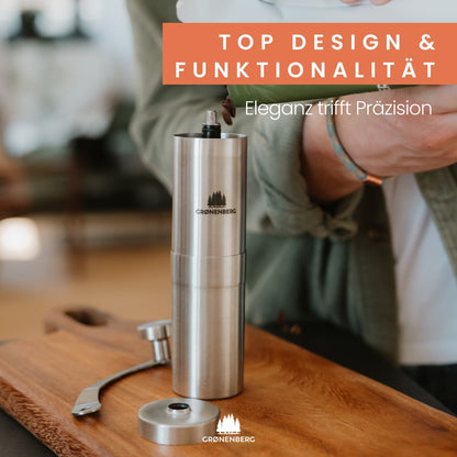 Groenenberg manual coffee grinder I High-quality stainless steel coffee grinder I Espresso grinder with infinitely adjustable conical burr I Manual coffee mill.