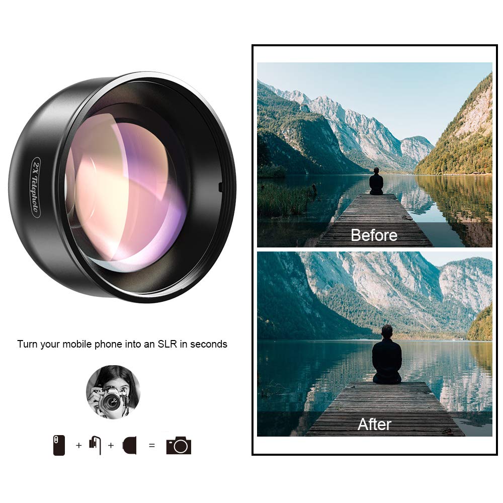 Apexel updated HD Phone Lens Kit-170° super wide angle, 10x macro lens, 2.0X telephoto lens, 110° wide angle, 195° fisheye lens for iPhone, Android, Samsung, and most phones.