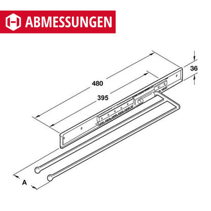 Gedotec Towel Holder | H6008 | 2-armed extendable towel pull-out | 1 piece | Dish towel holder length 465 mm in silver | Bathroom & kitchen cabinet towel rail swivel 90° | Made in Germany