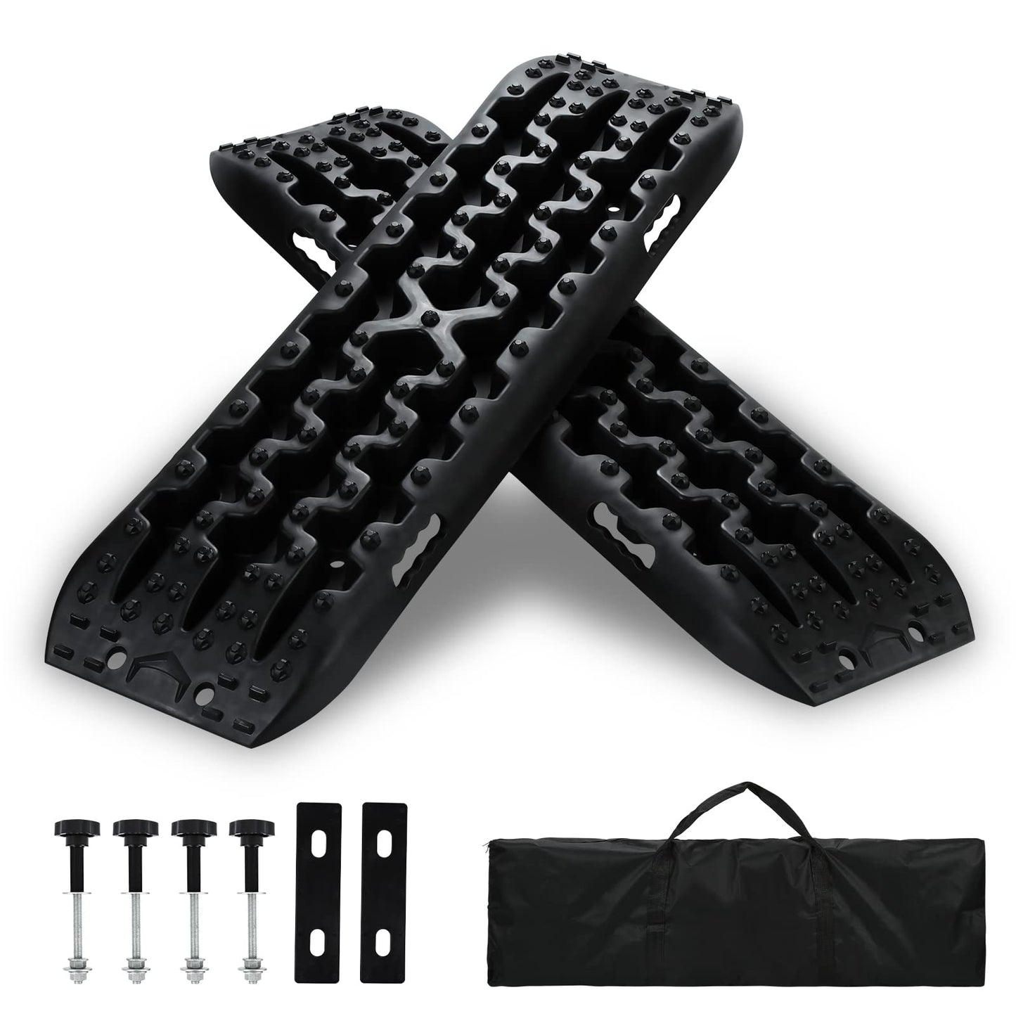 Lospitch starter kit with storage bag and installation tool, sand/mud/snow recovery board offroad tracks, 10T capacity, tire ladder for car, truck, SUV, camper.