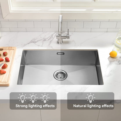 Auralum Kitchen Sink 70 x 44 cm, Large Handcrafted Stainless Steel Kitchen Sink, for 80 cm Kitchen Cabinet, including Siphon, Overflow, and Drain Set, Flush/Inset Sink for Kitchen