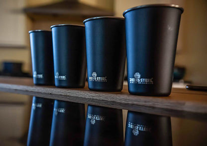 Greens Steel Stainless Steel Tumbler - Set of 4, Black, 16oz I Single-walled, stackable & reusable drinking cup set I Scratch-resistant, non-slip, colorfast & BPA-free I Ideal for travel & camping