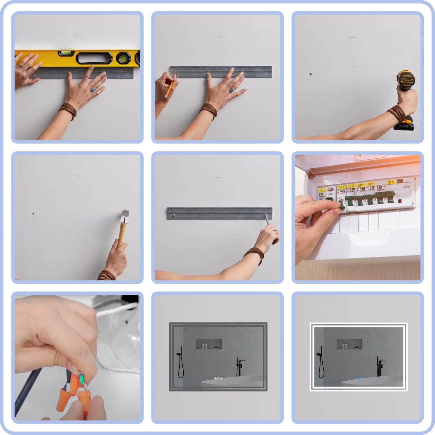 AQUABATOS 100x70 cm bathroom mirror with lighting LED wall mirror energy-saving. Dimmable touch switch + cool white 6400K + warm white 3000K + mirror defogger + IP44 + CE.