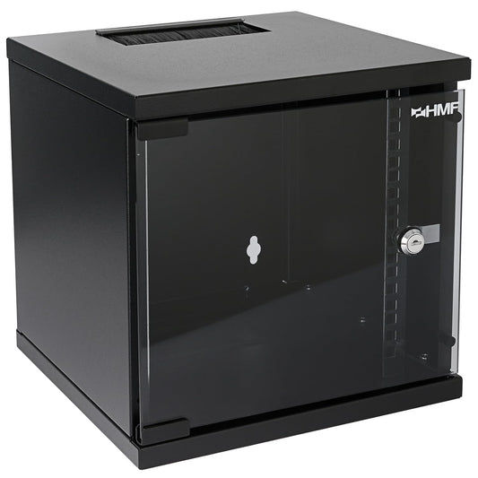 HMF 63406-02 network cabinet, server cabinet 10 inches | 6U | 300mm depth | Fully assembled | Glass door | Black