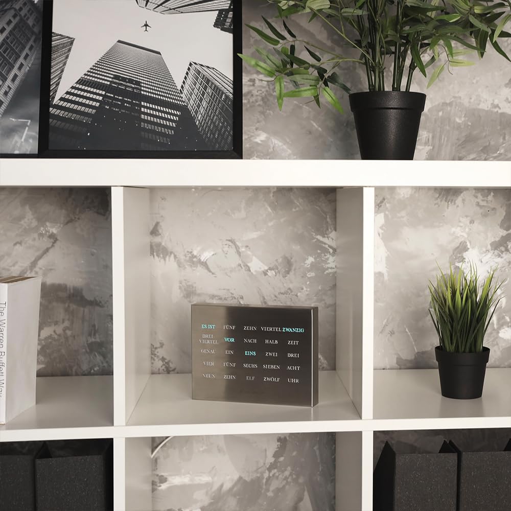 build-your-own BoxClock Stainless Steel - The word clock for your desk - LED desk clock - Elegant office clock made of brushed stainless steel