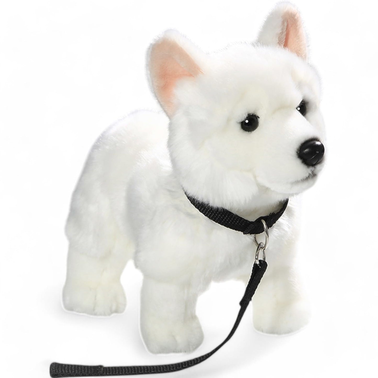 Carl Dick White German Shepherd with leash standing, dog, plush toy, cuddly toy approx. 26cm long, approx. 22cm high 3485