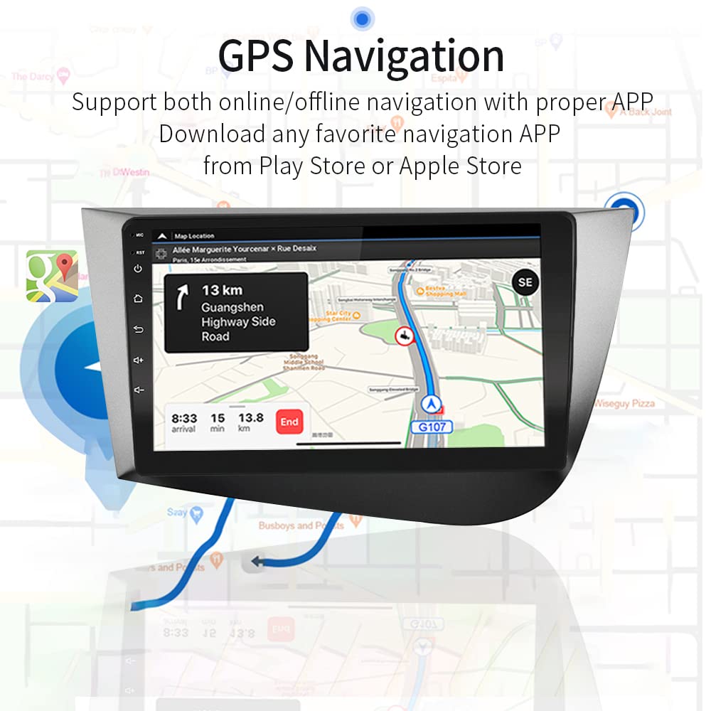 LEXXSON Carplay Radio Android Auto for Seat Leon 2005-2012 | 9-inch capacitive touchscreen WiFi GPS Navigation Bluetooth SWC USB Player 2G DDR3 + 32G NAND Flash Storage.